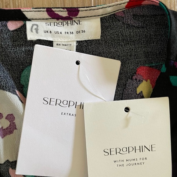 Seraphine Black Floral Maternity Midi Dress 4 - Picture 2 of 8